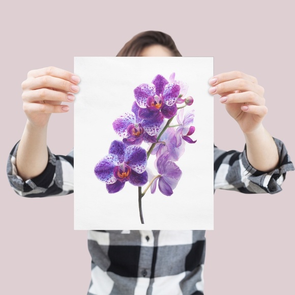 Watercolor Purple Orchids Wall Art Print Unframed - Elegant Floral Serenity - Picture 4 of 6
